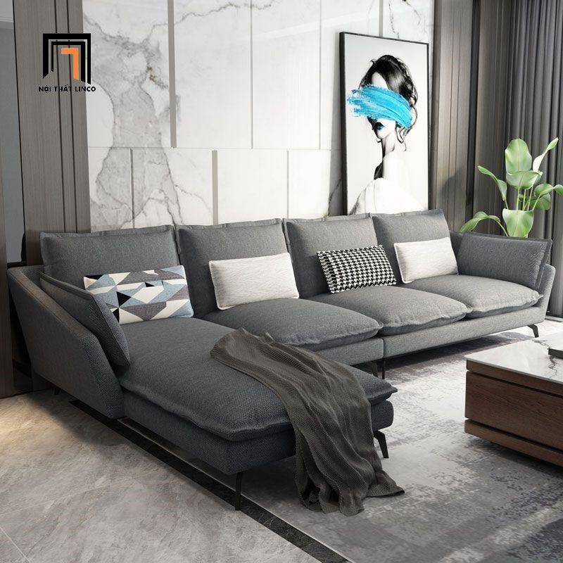 Bộ ghế sofa góc L vải nỉ GT195 Tomar 3m2 x 1m75 xám lông chuột
