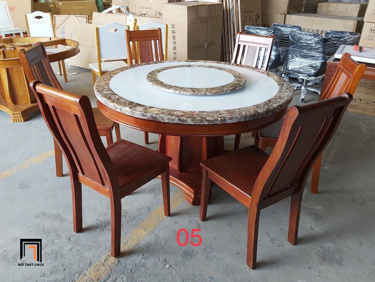 Bộ bàn ăn mặt đá 1m3 GF36-BAD6-G300-B351 6 ghế gỗ sơn nâu