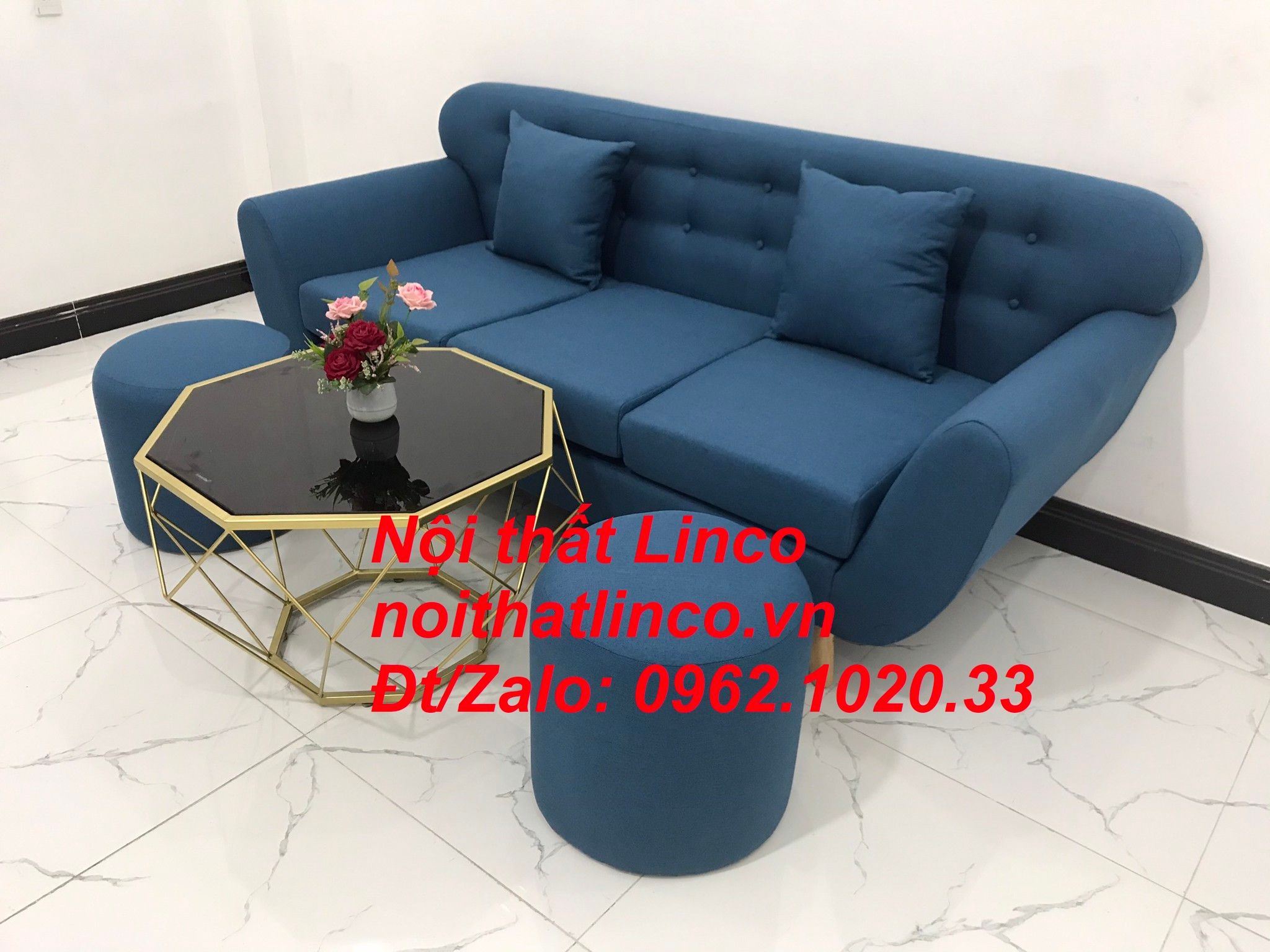 Sofa băng nhỏ giá rẻ | Sofa văng xanh dương rẻ | Nội thất Linco SG HCM