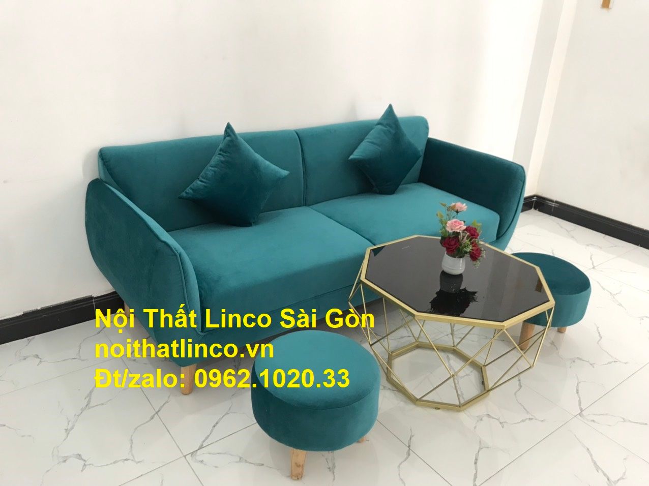 Bộ ghế salon sopha xanh cổ vịt giá rẻ | salong xanh lá cây phòng khách đẹp | Nội thất Linco Sài Gòn