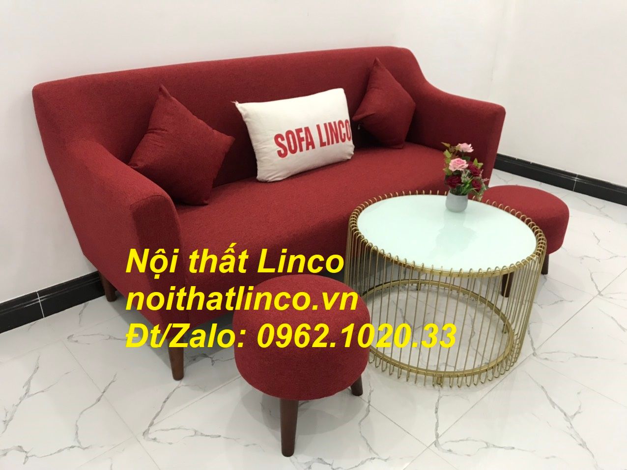 Bộ bàn ghế Sofa băng 1m9 đỏ giá rẻ phòng khách Nội thất Linco Sài Gòn