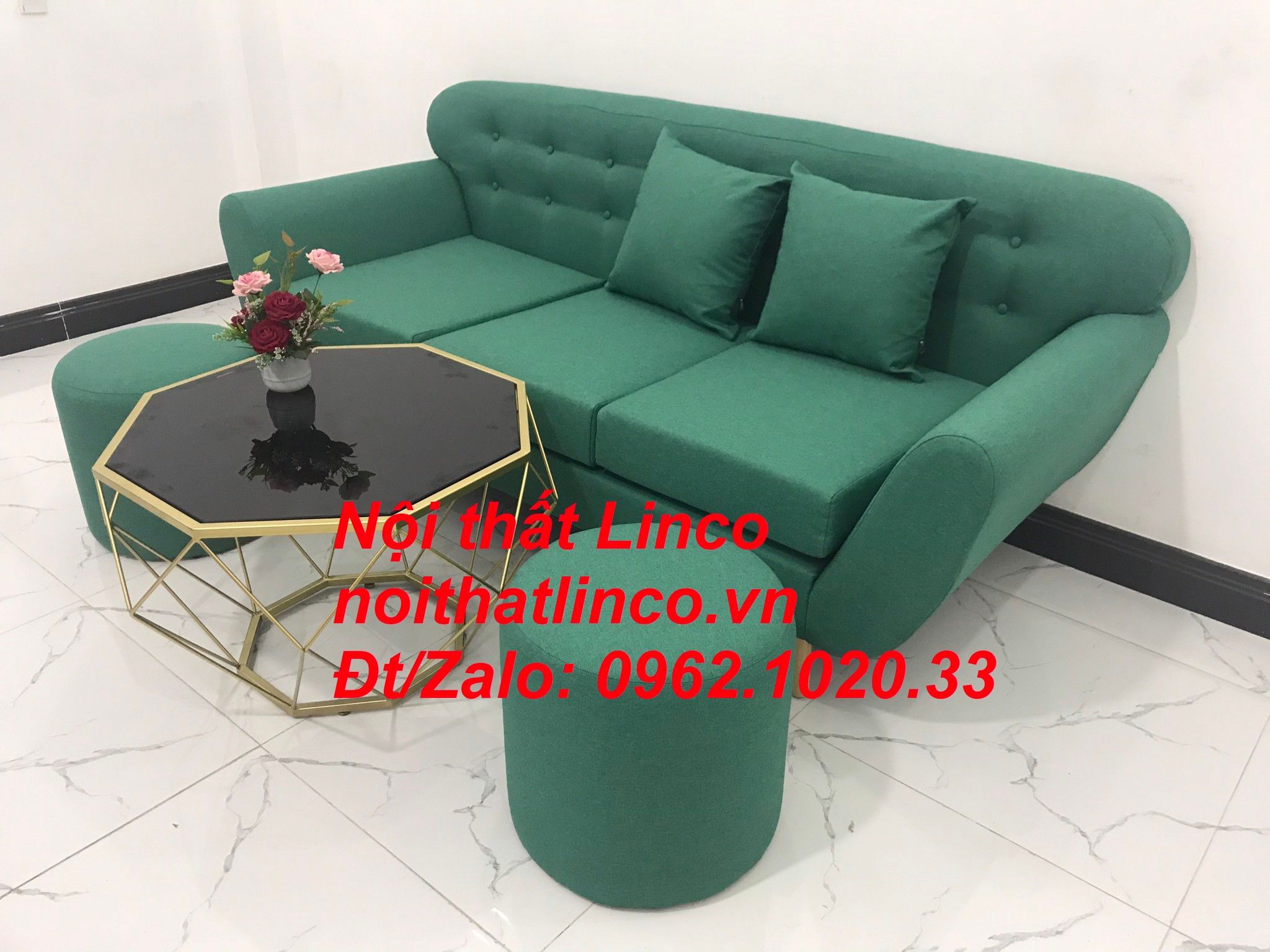 Bộ ghế sofa băng xanh ngọc lá cây giá rẻ nhỏ Nội thất Linco Sài Gòn SG