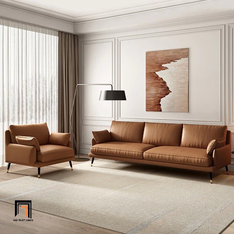 Bộ ghế sofa phòng khách gia đình KT74 Peoria da công nghiệp