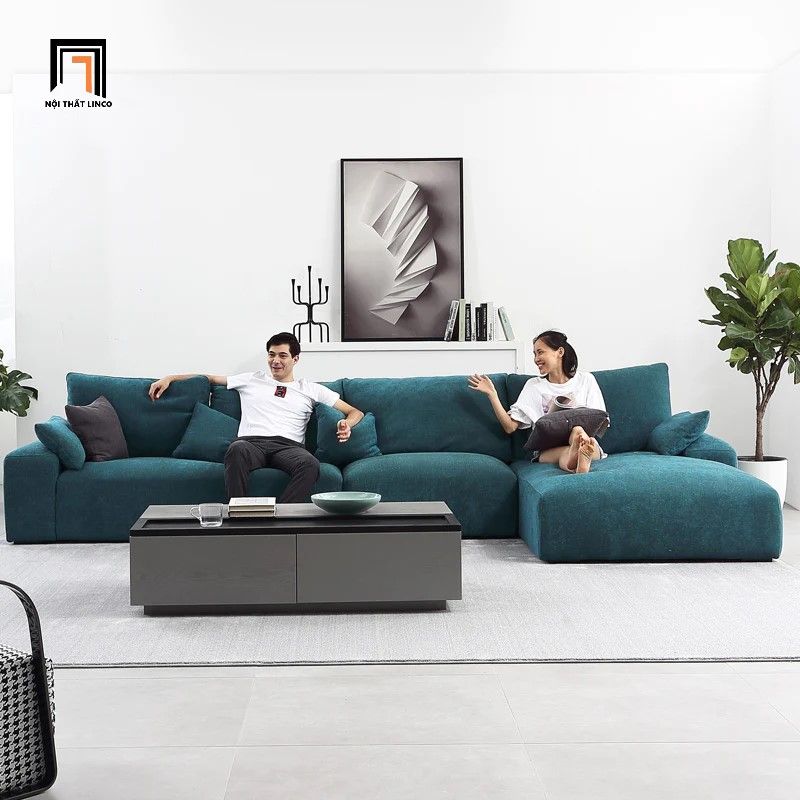 Bộ ghế sofa góc chữ L màu xanh ngọc GT131 Jade 3m2 x 1m6