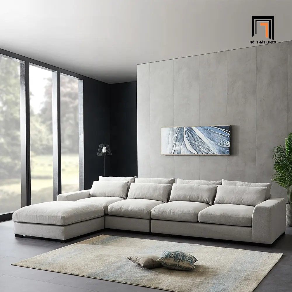 Ghế sofa góc đa năng GT167 Palash 2m8 x 1m6 xám trắng nhung