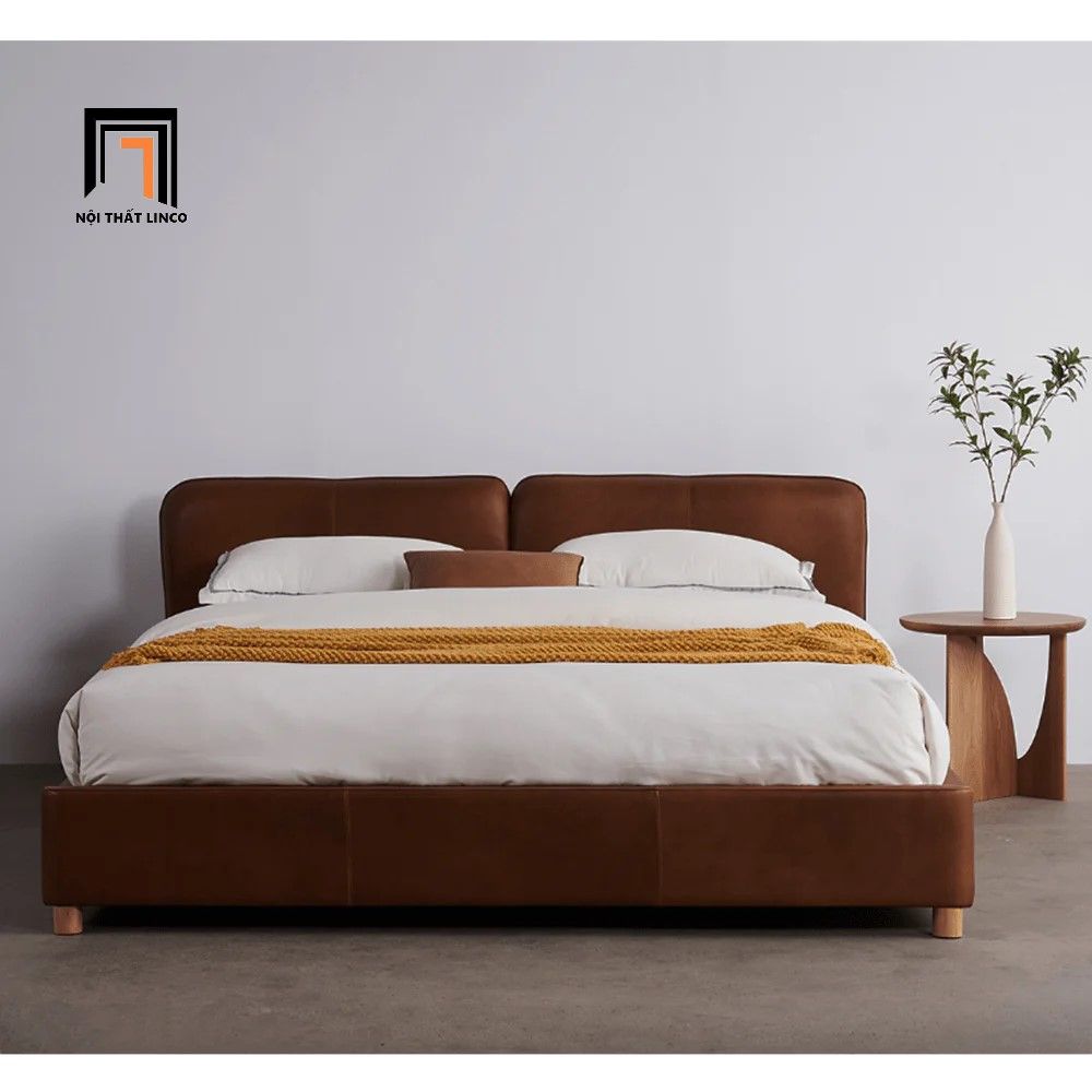 Giường ngủ bọc nệm 1m6 x 2m GN44 Itolia da công nghiệp nâu đậm