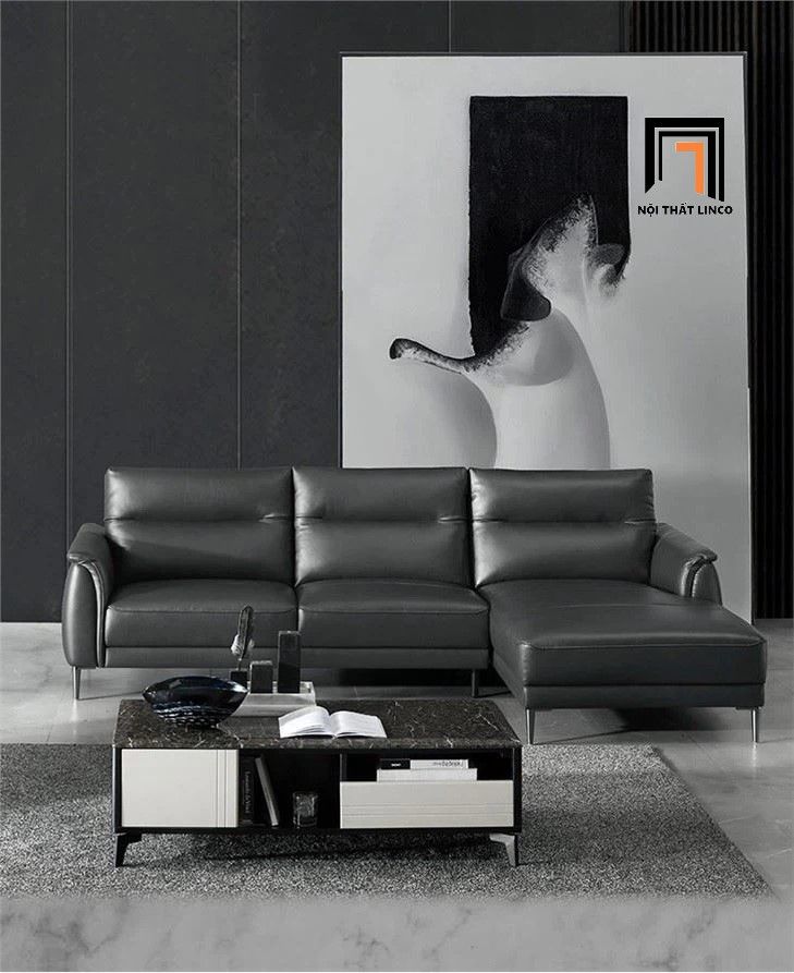 Bộ ghế sofa góc L hiện đại GT246 Kiron 3m x 1m6 da đen bóng