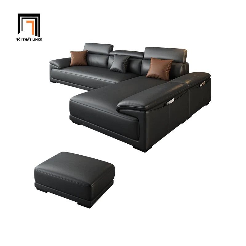 Bộ ghế sofa góc L sang trọng GT176 Souris 2m6 x 1m7 da giả đen