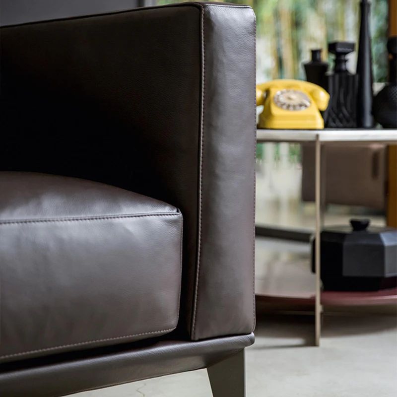 Ghế sofa đơn cho văn phòng làm việc DT49 Monda da giả nâu đậm