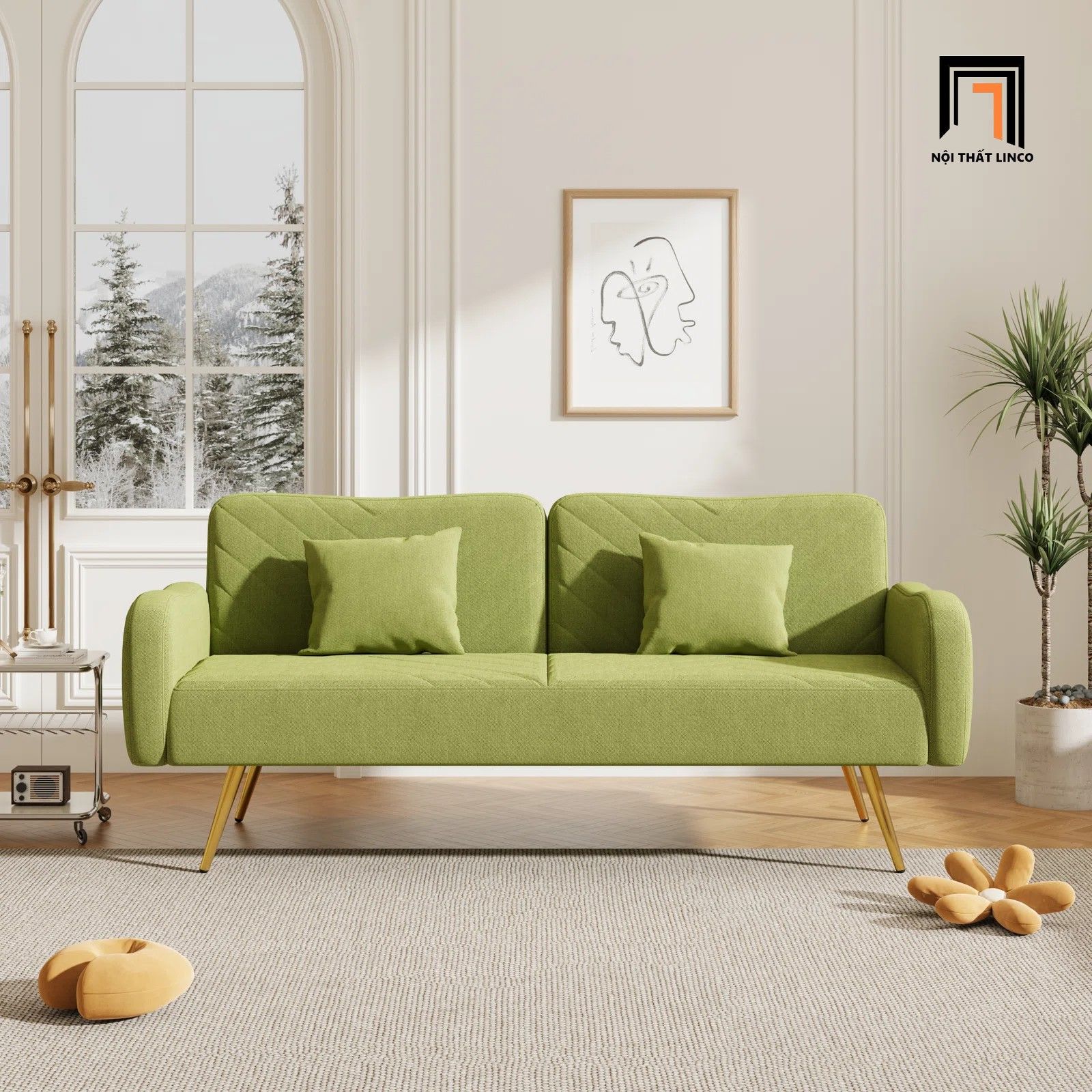 Ghế sofa giường màu xanh lá vải nỉ GB80 Casso dài 2m giá rẻ