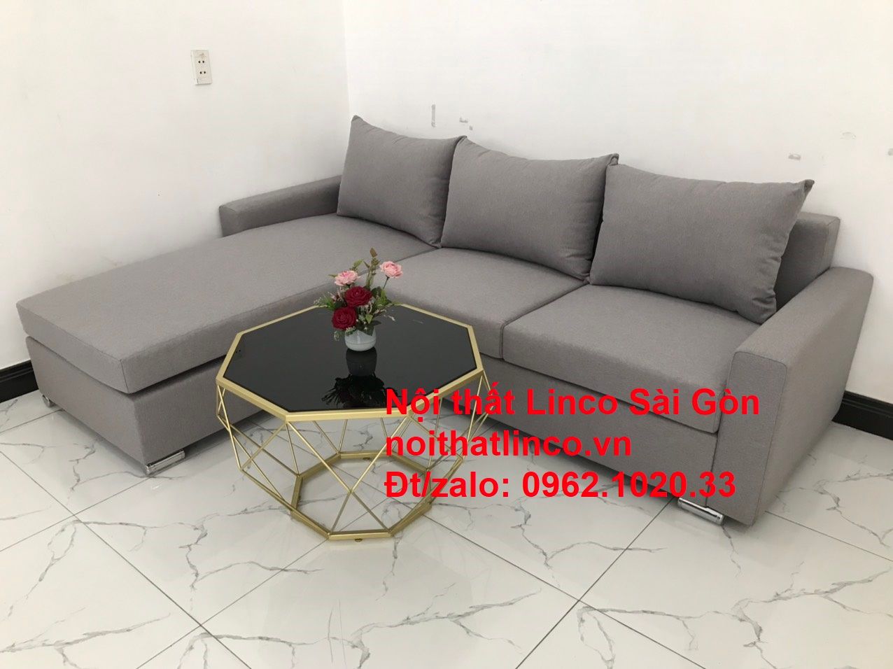 Sofa góc xám trắng giá rẻ | Sofa góc L xám ghi trắng rẻ đẹp | Nội thất Linco Sài Gòn