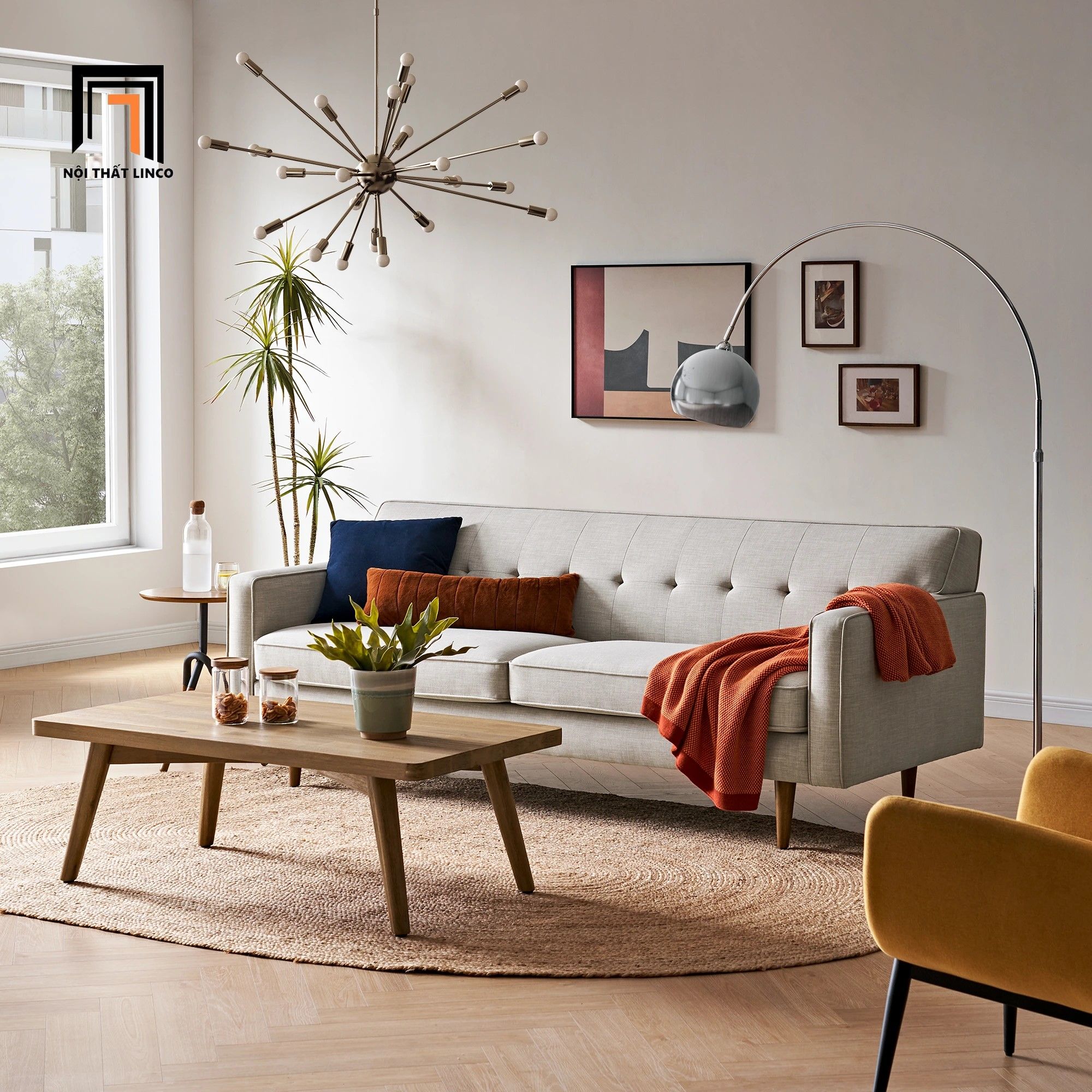 Ghế sofa băng màu xám trắng BT325 Elias dài 2m sang trọng