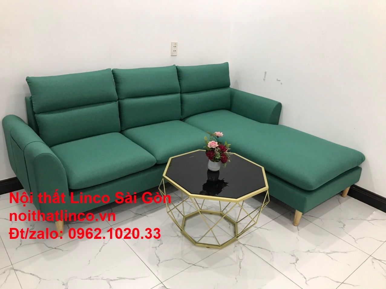 Ghế sofa góc chữ L giá rẻ | Sofa góc xanh ngọc lá cây đẹp | Nội thất Linco HCM Sài Gòn
