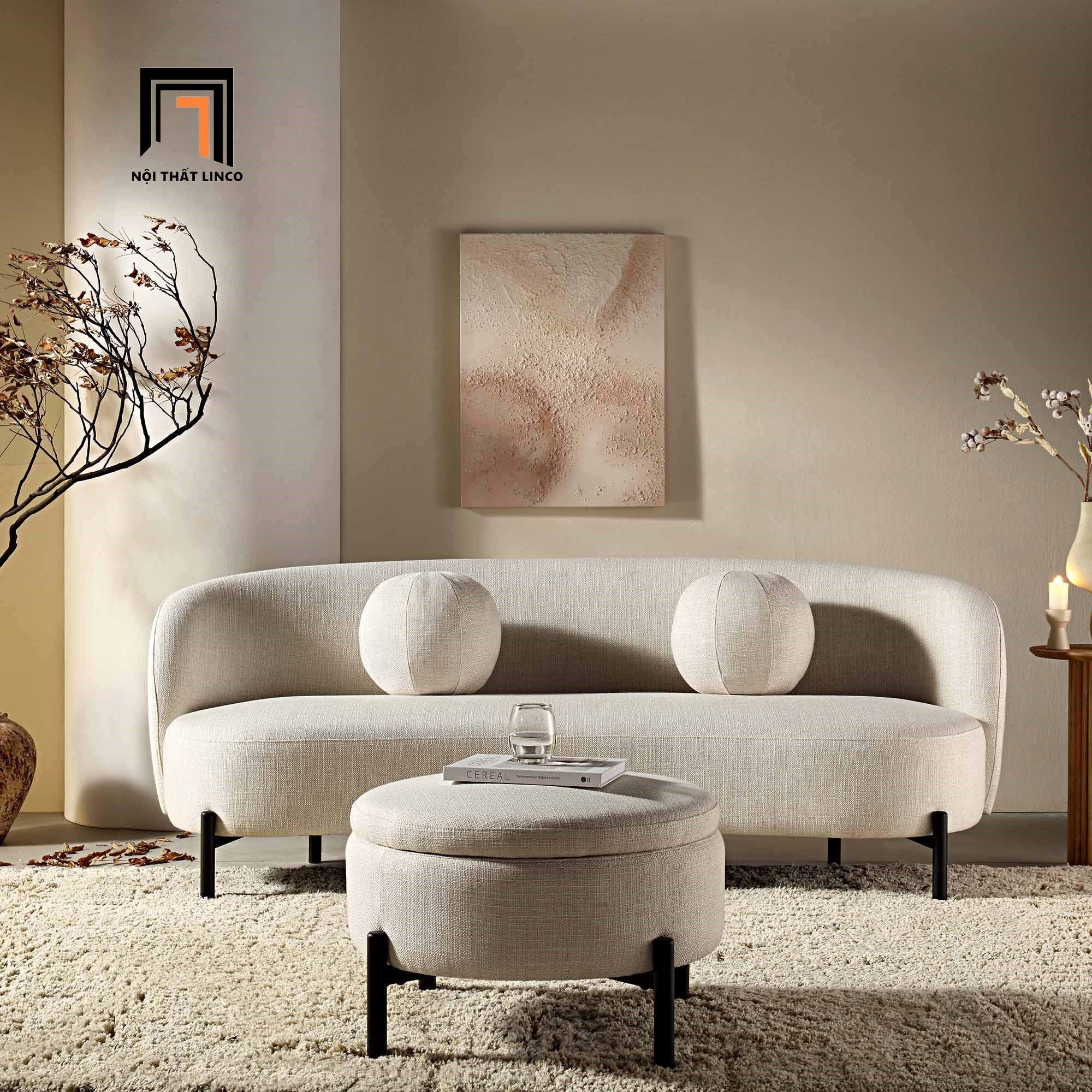 Ghế sofa băng cong xinh xắn BT312 Amboise dài 2m1 xám trắng