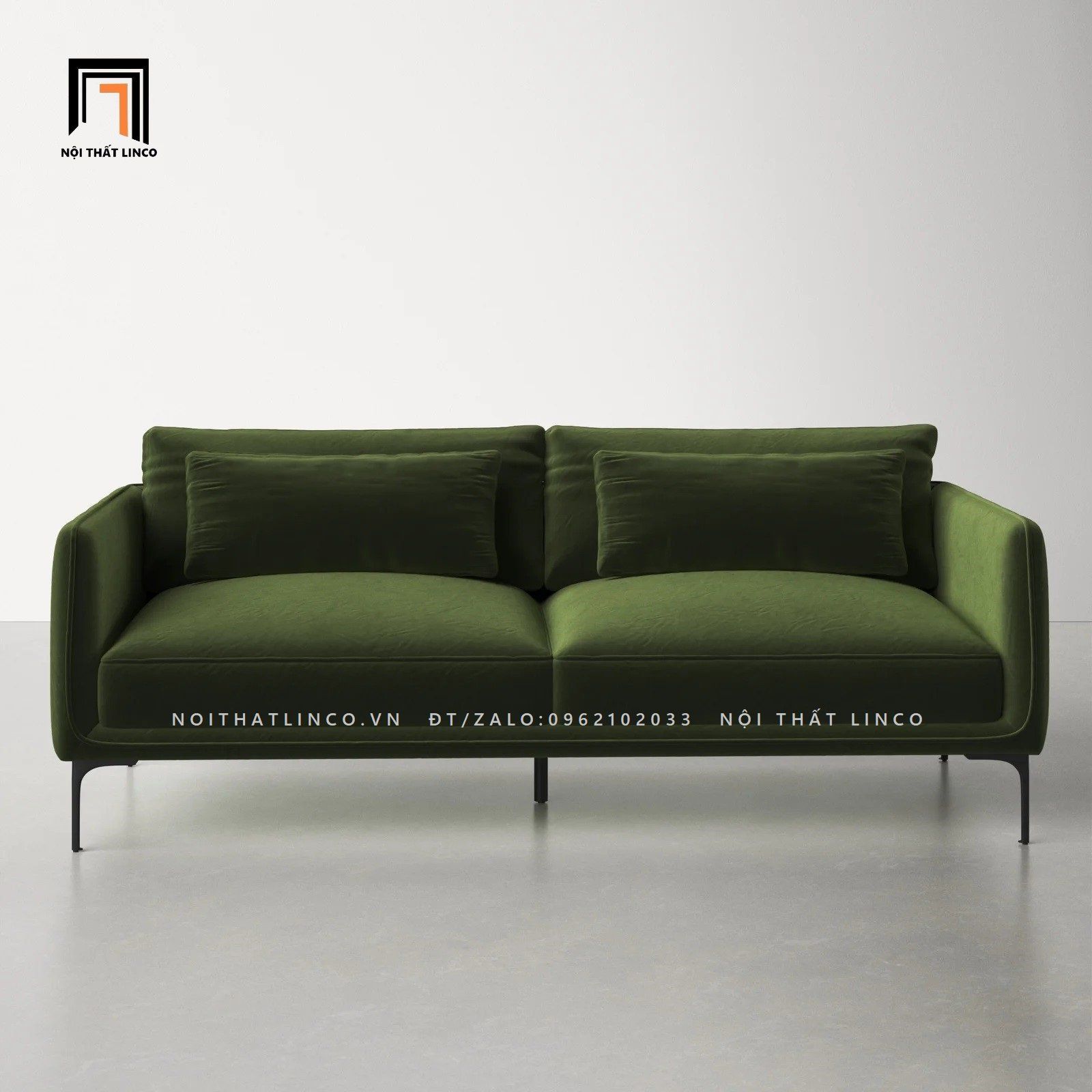 Ghế sofa băng vải nhung BT127 Rae dài 1m9 màu xanh lá