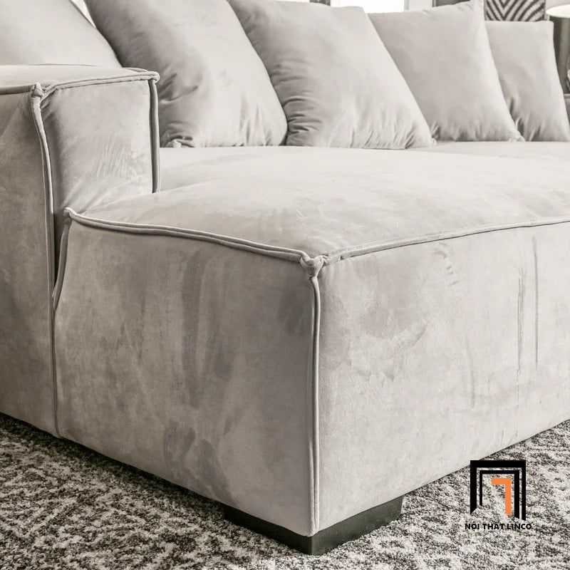 Bộ ghế sofa góc L hiện đại GT8 Madison xám trắng vải nhung