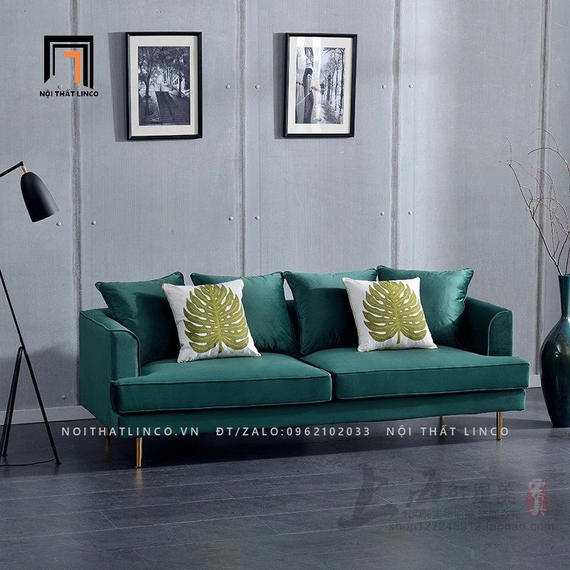 Ghế sofa băng xanh lá vải nhung nỉ BT74 Raven cho căn hộ