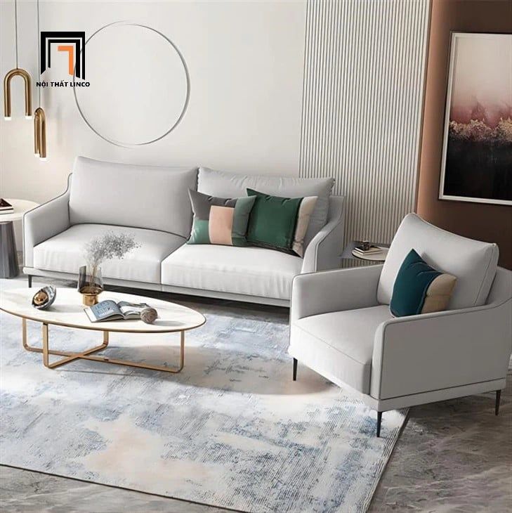 Bộ ghế sofa phòng khách giá rẻ KT145 Chenille vải nỉ xám mềm