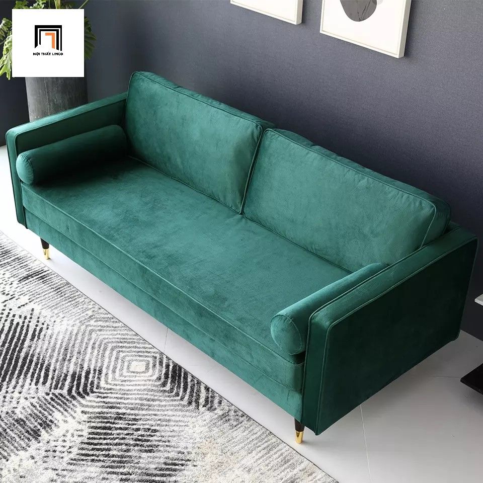 Ghế sofa băng BT1 hiện đại màu xanh lá vải nhung cho chung cư