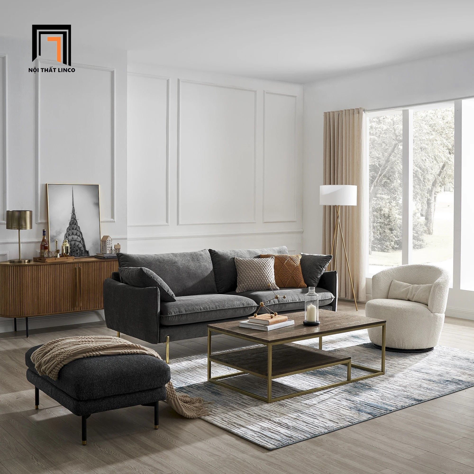 Ghế sofa băng vải nỉ màu xám đậm BT326 Verona dài 1m9 giá rẻ