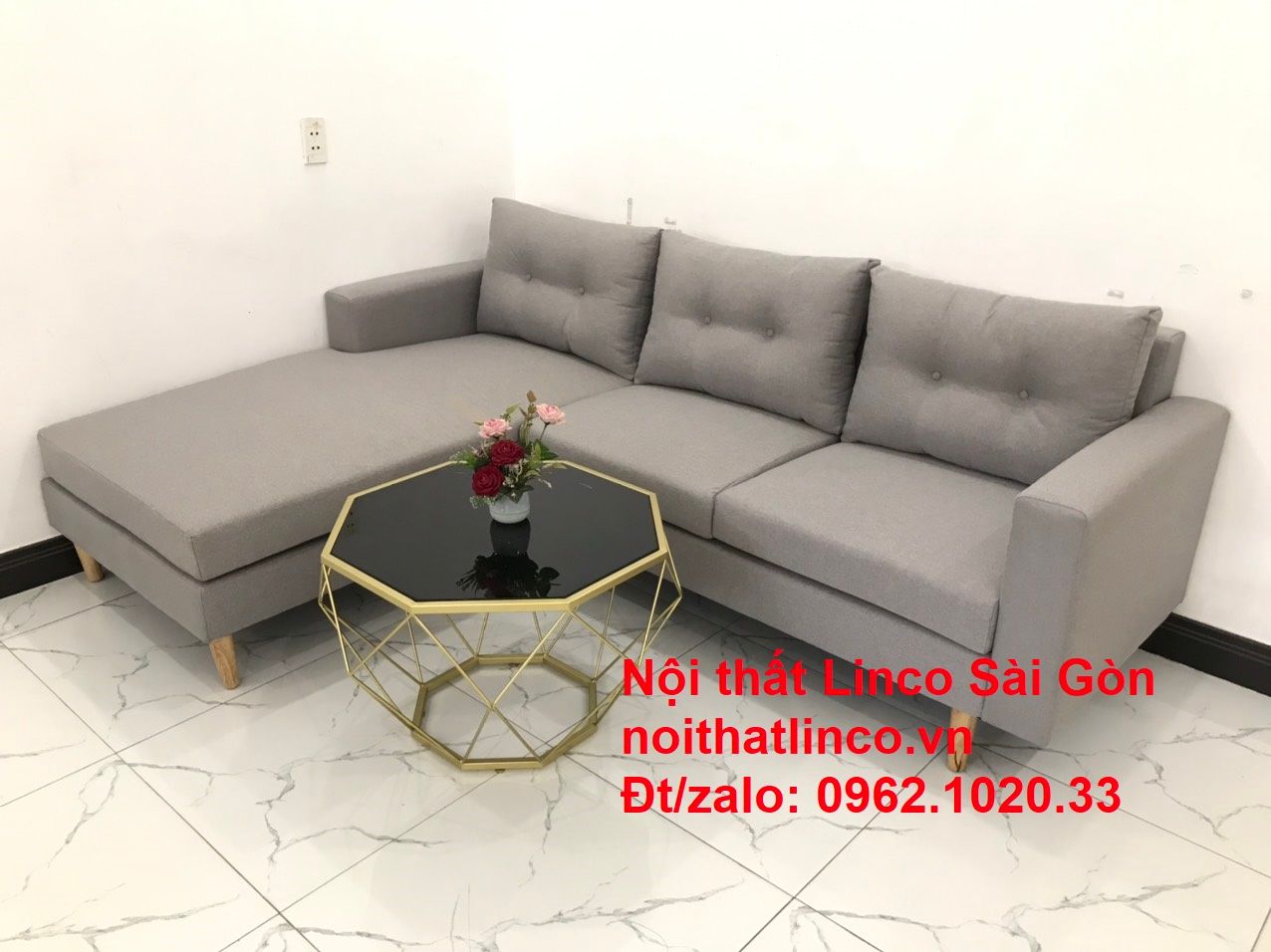 Bộ sofa góc giá rẻ | Ghế sofa góc L xám trắng đẹp giá rẻ nhỏ phòng khách | Nội thất Linco Tphcm Sài Gòn