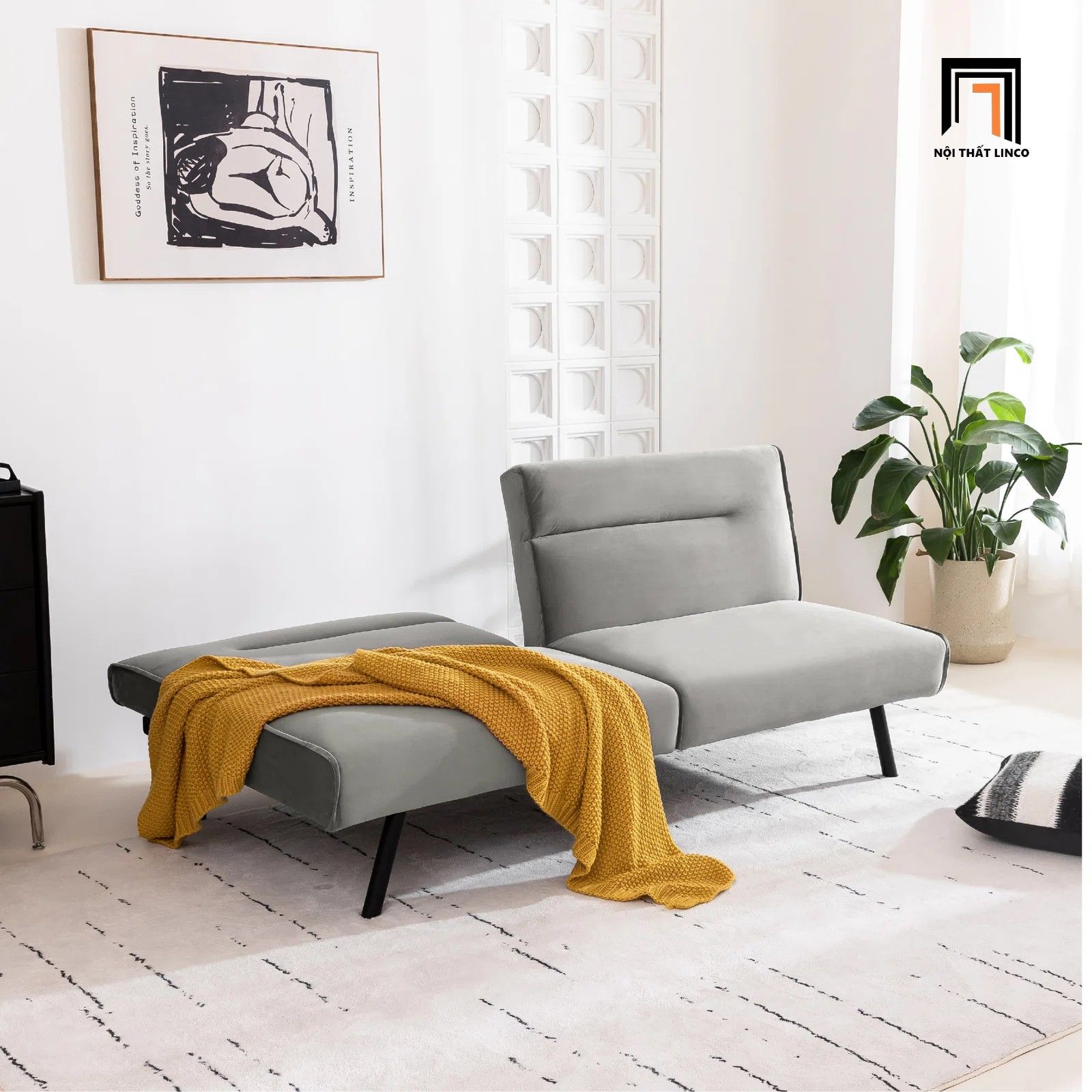 Ghế sofa giường hiện đại GB106 Brumbee 1m7 vải nhung xám