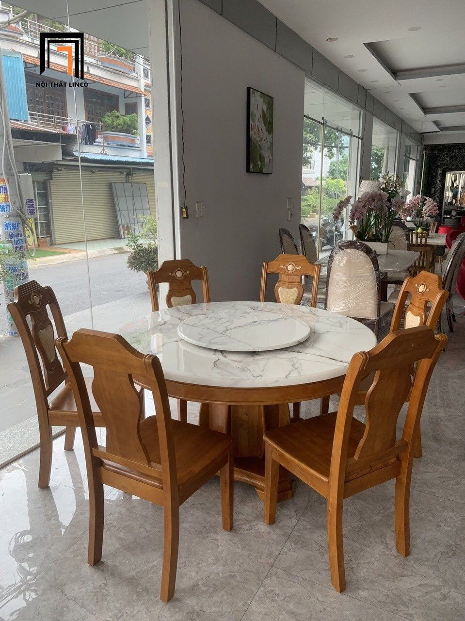 Bộ bàn ăn tròn xoay 6 ghế gỗ GF18-BAD6-G317-B359 1m3 đẹp