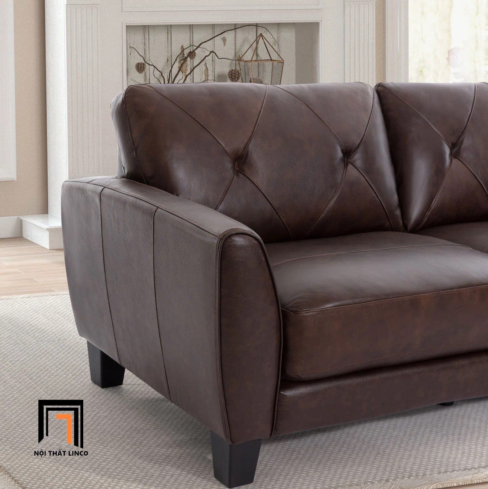 Set ghế sofa phòng khách nâu đậm KT142 Nayelys da Pu mềm