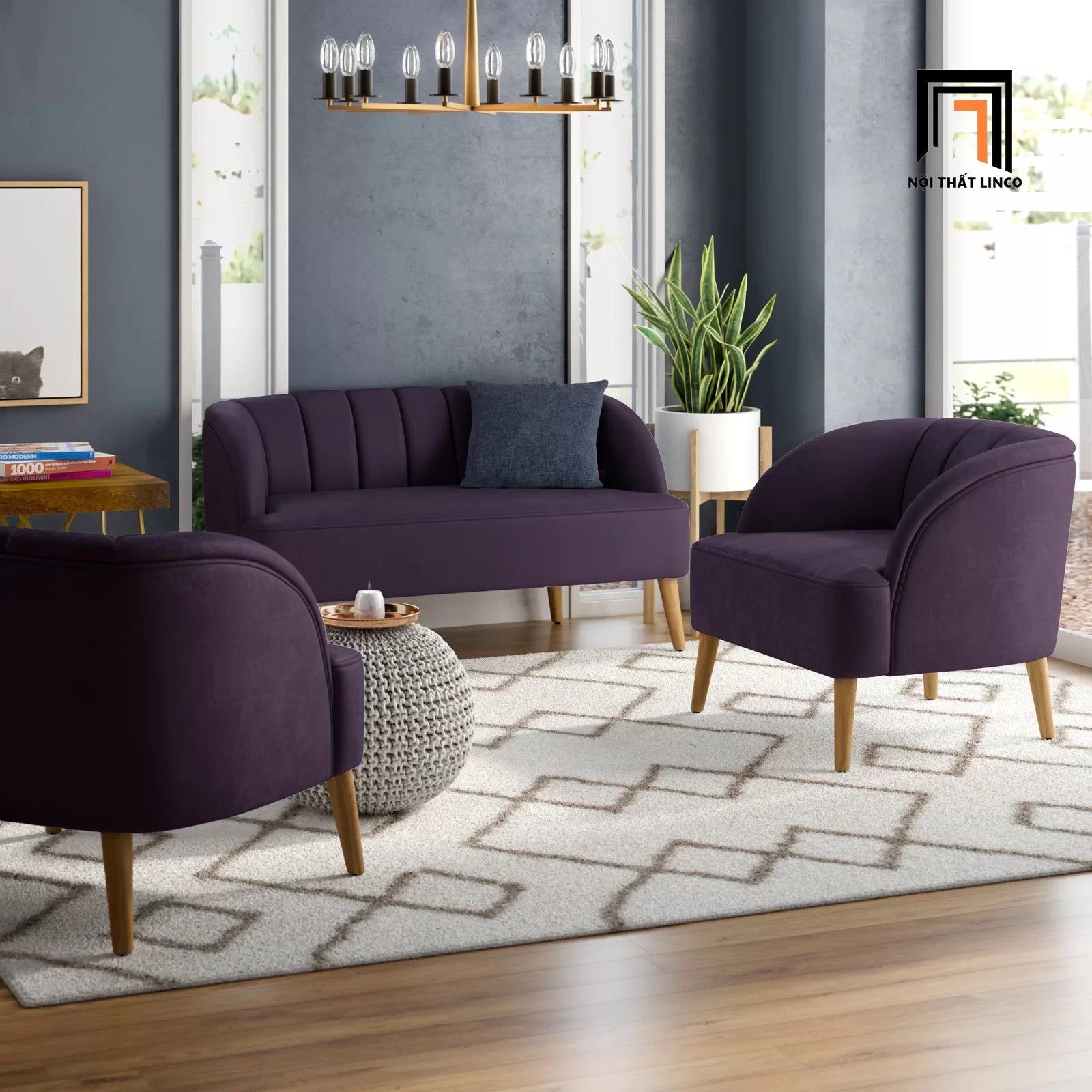 Bộ ghế sofa nhỏ xinh vải nhung KT98 Chunni cho các shop tiệm