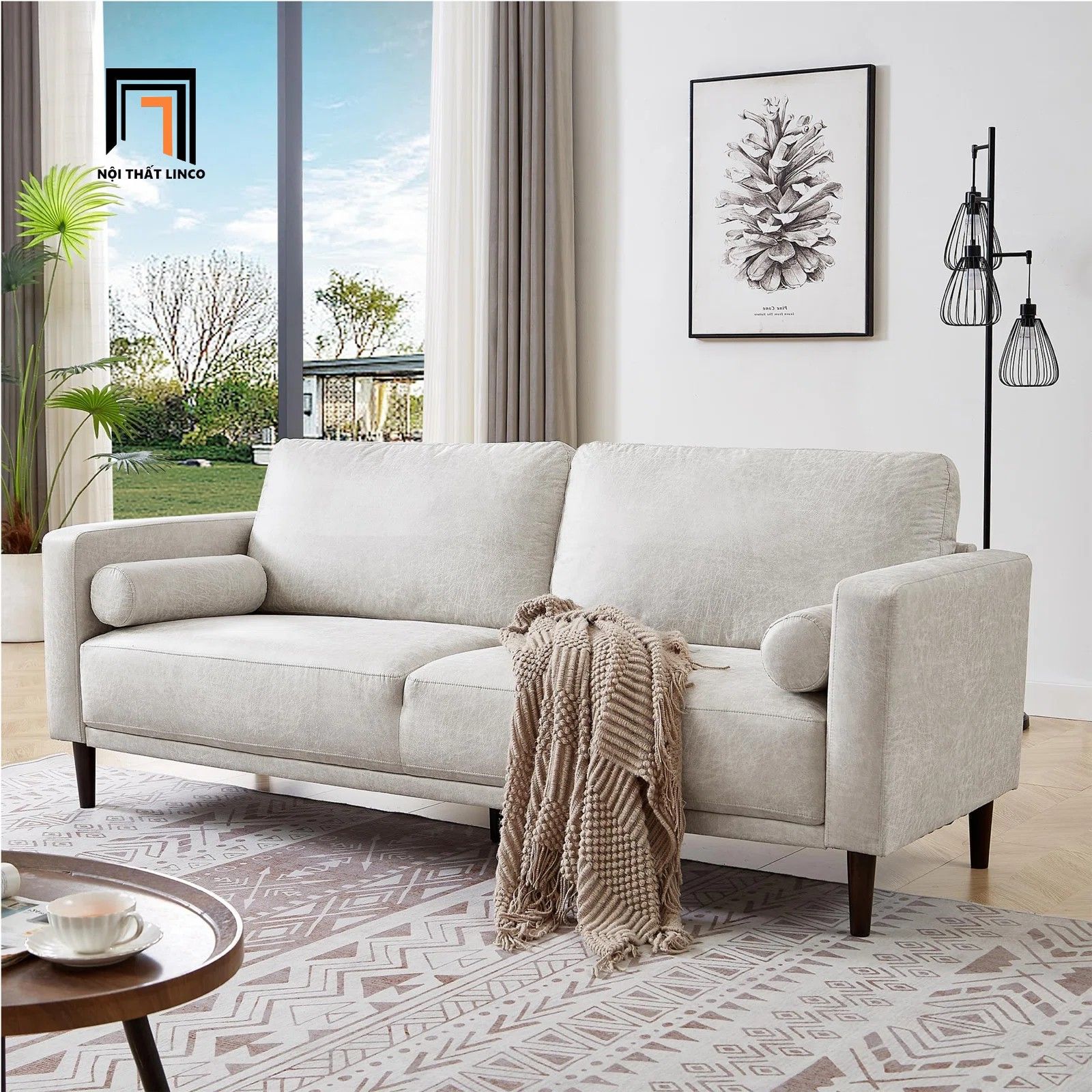 Ghế sofa băng da giả xám trắng BT237 Bunow 1m9 cho chung cư
