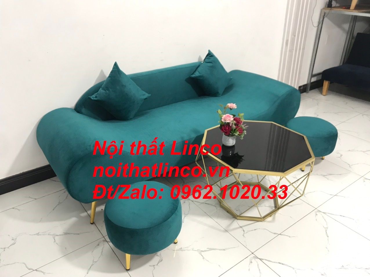 Bộ ghế sofa sopha văng băng thuyền xanh lá cổ vịt rẻ Nội thất Linco SG