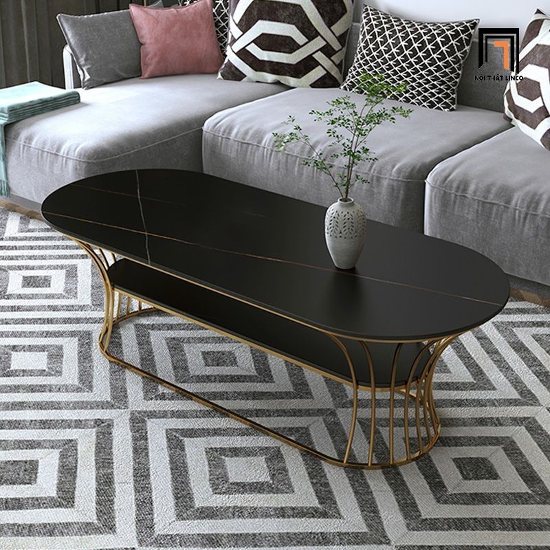 Bàn sofa phòng khách hình oval mặt đá 1m x 50 BSF50 Kirdy xám đậm