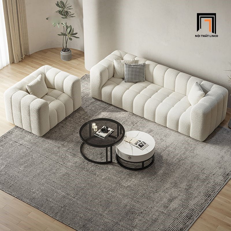 Ghế sofa văng dài 2m BT267 Kaisei vải lông cừu đẹp cho shop tiệm