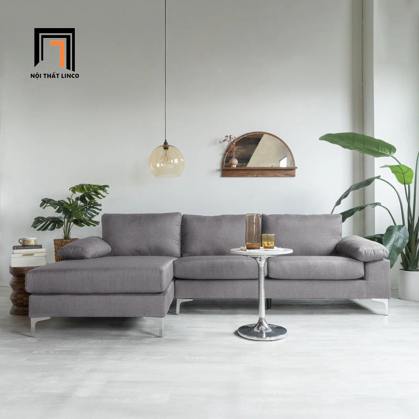 Set ghế sofa góc L GT4 Ettal vải nhung 2m4 x 1m6 giá rẻ