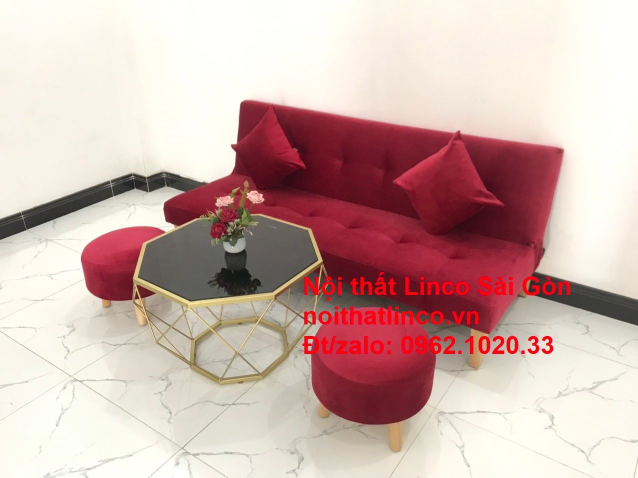 Bộ ghế sofa bed giường nằm màu đỏ mini nhỏ 1m7 giá rẻ đẹp Nội thất Linco Sài Gòn