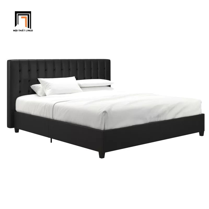 Giường ngủ bọc da giả màu đen GN5 Acquaviva sang trọng