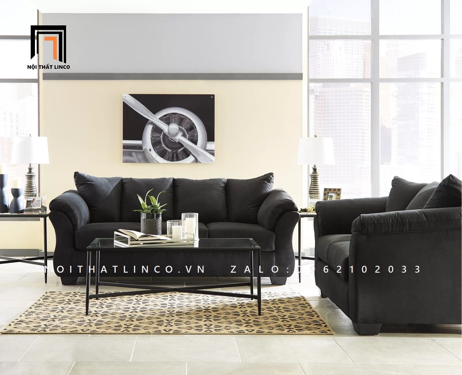 Bộ ghế sofa văn phòng KT18-Darcy màu xám đen