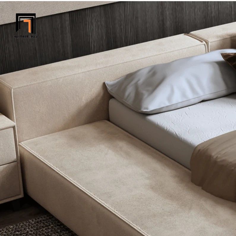 Giường ngủ hiện đại bọc vải nhung nỉ GN60 Anais cho diện tích lớn