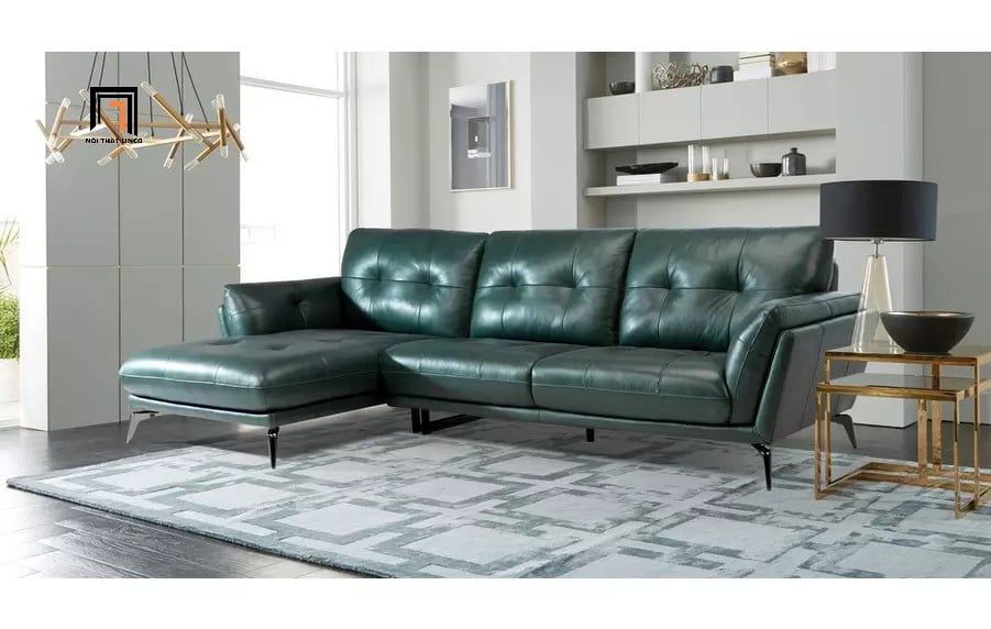 Bộ ghế sofa góc L da giả GT164 Harlan 2m4 x 1m6 màu xanh lá