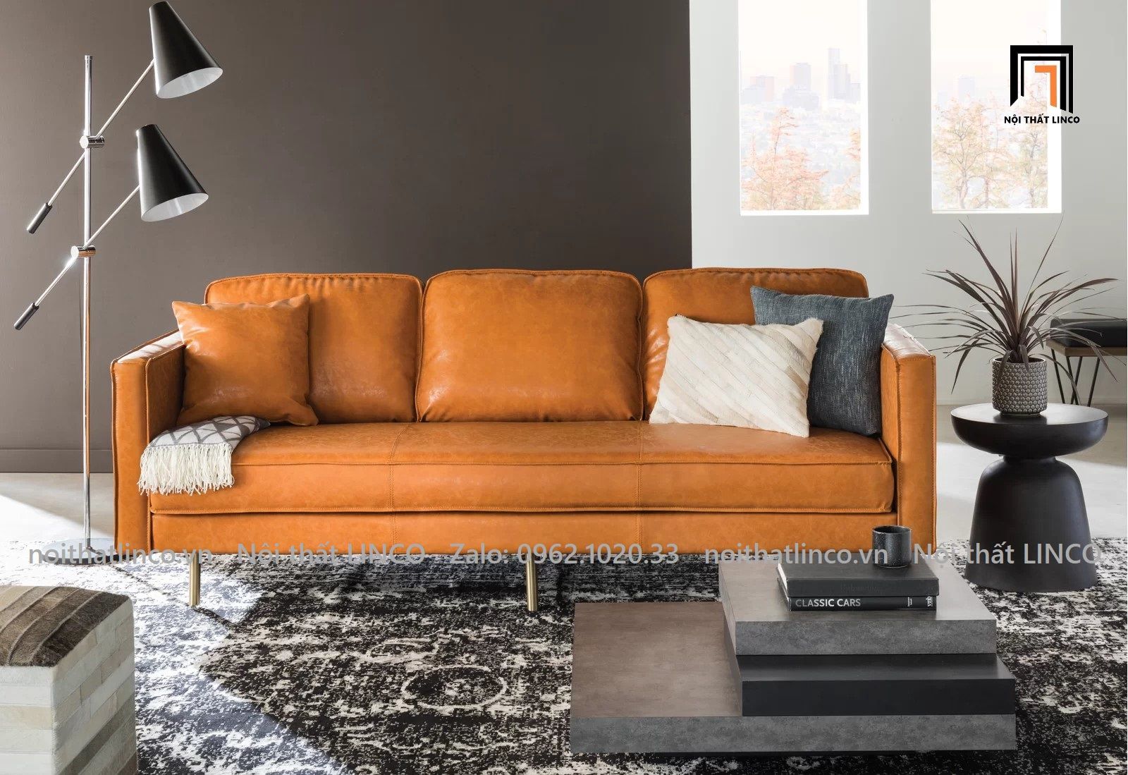 Ghế sofa băng da công nghiệp BT32-Roderic dài 2m màu da bò