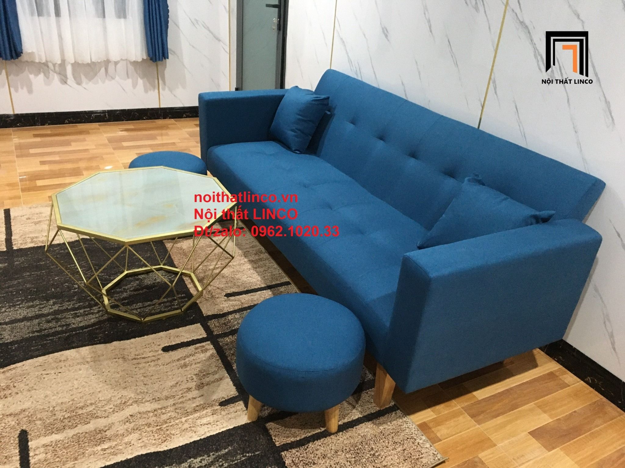 Bộ ghế sofa băng giường nằm dài 2m xanh dương nước biển