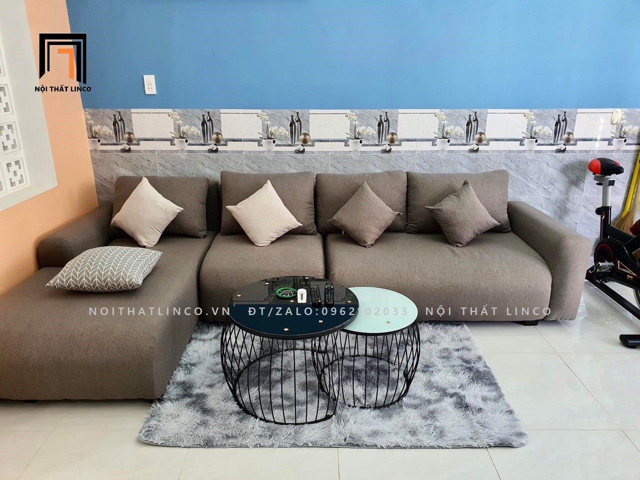 Bộ ghế sofa góc chữ L lớn GT29 Hoove 3m x 1m6 xám trắng