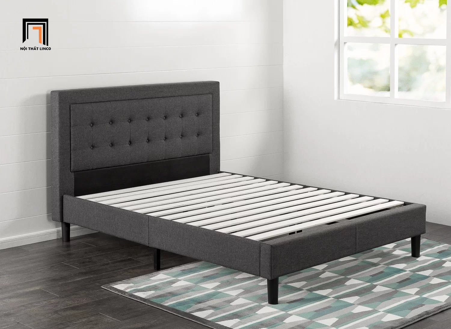 Giường ngủ bọc vải nỉ GN1 Vannatta 1m6 x 2m màu xám đen