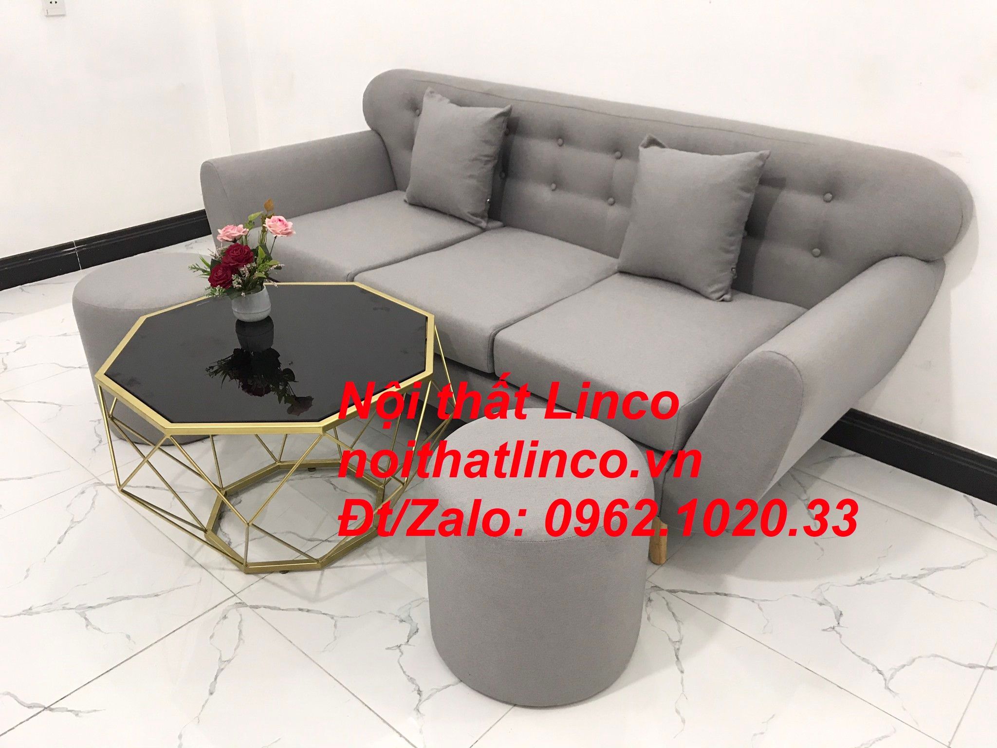 Bộ ghế sofa băng văng dài 1m9 xám ghi trắng giá rẻ Nội thất Linco HCM