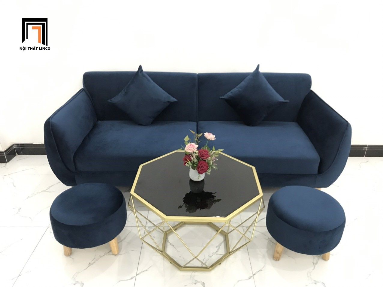 Bộ bàn ghế sofa băng văng dài 1m9 xanh dương đậm giá rẻ