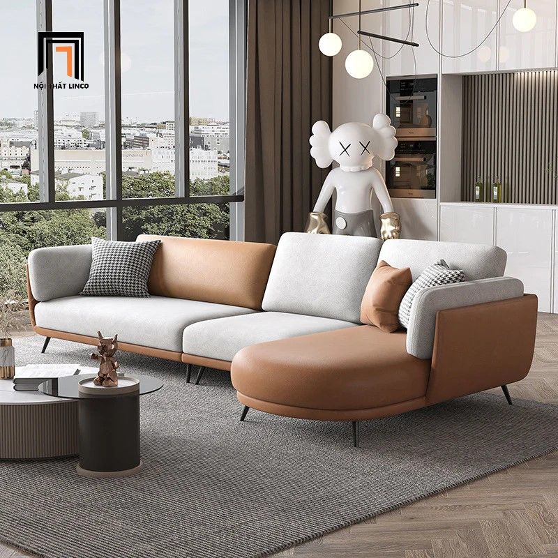 Bộ ghế sofa góc chữ L GT189 Vittel 3m x 1m6 phối màu da Pu