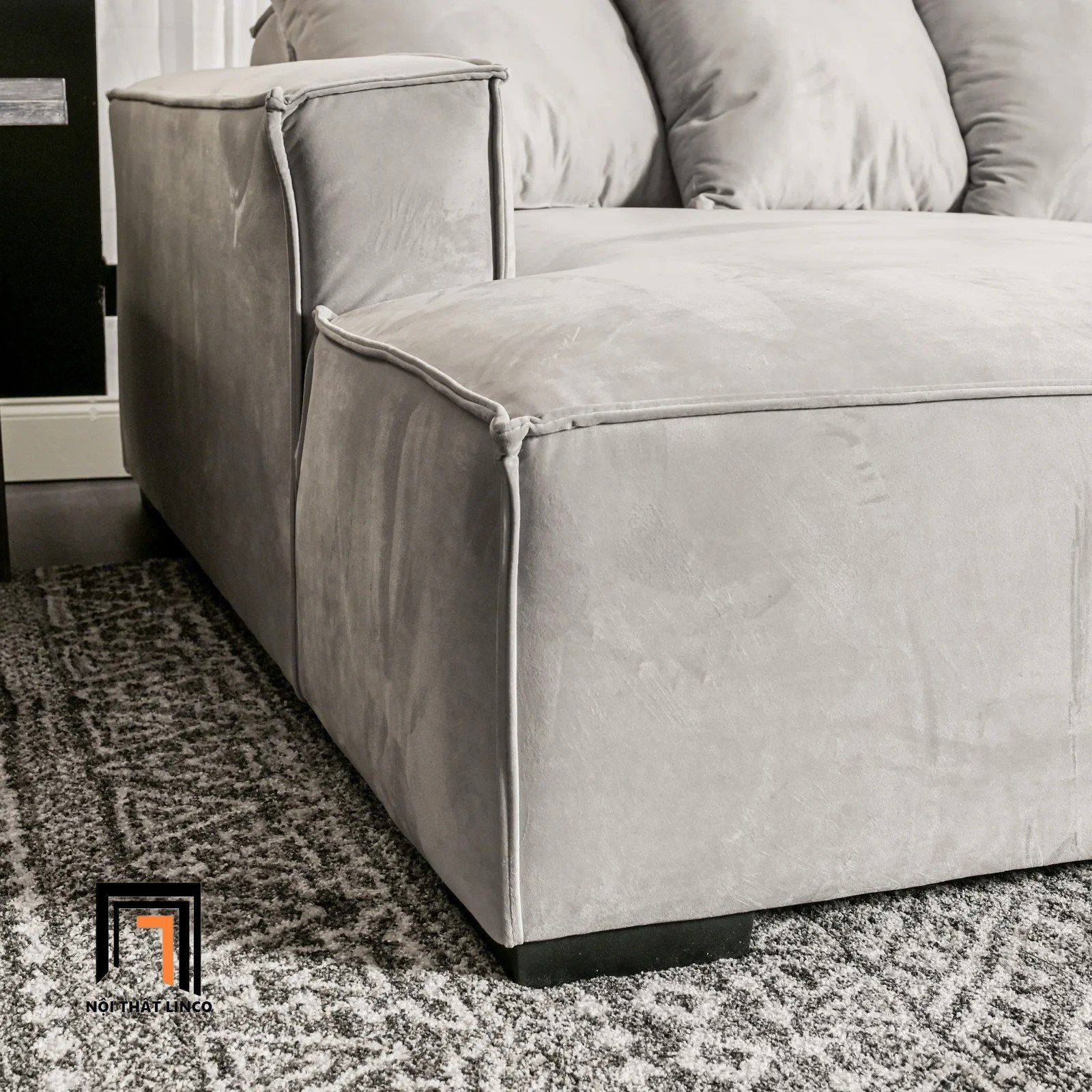 Bộ ghế sofa góc L hiện đại GT8 Madison xám trắng vải nhung