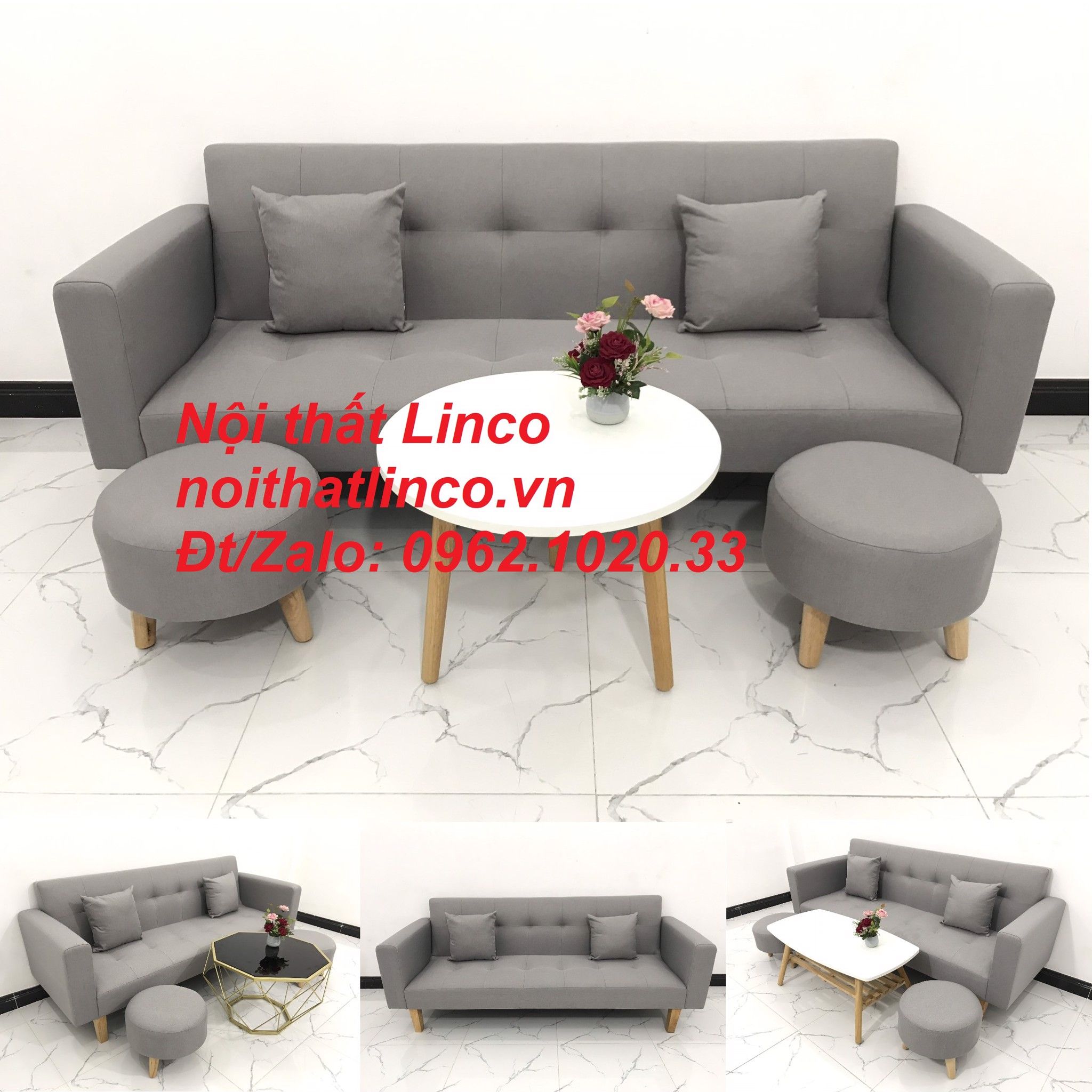 Bộ sofa băng dài 2m đa năng xám ghi trắng giá rẻ cho gia đình nhỏ