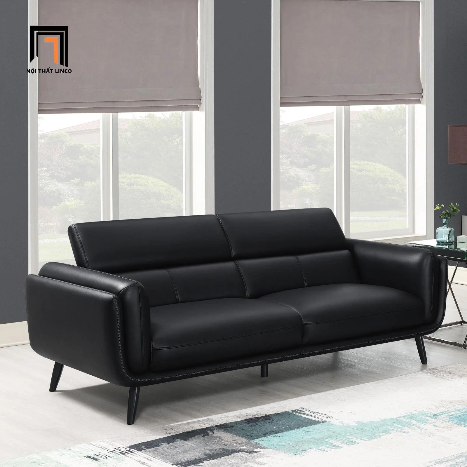 Bộ ghế sofa cho văn phòng KT53 Shania da giả màu đen