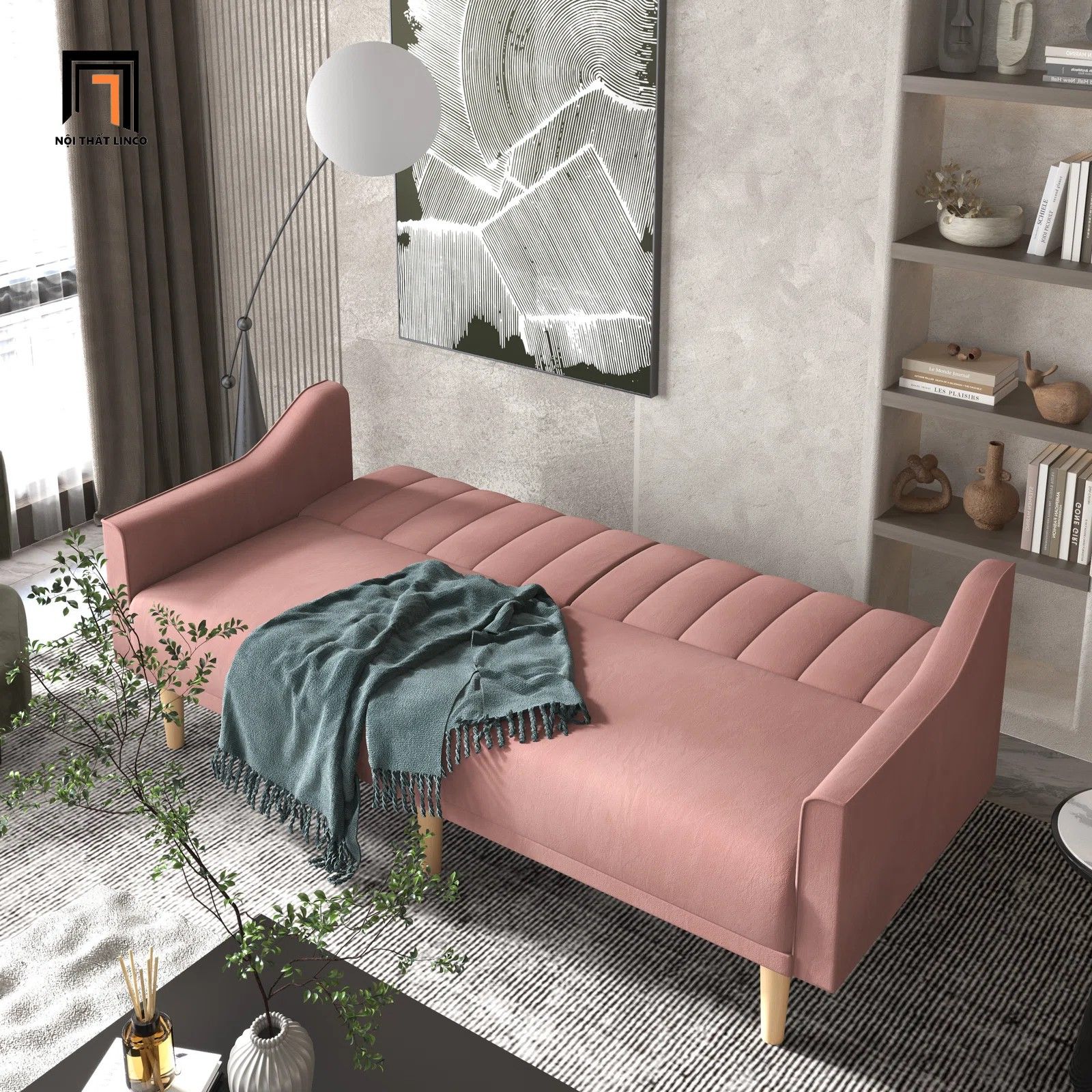 Ghế sofa giường nằm vải nhung nỉ GB32 Luli dài 1m9